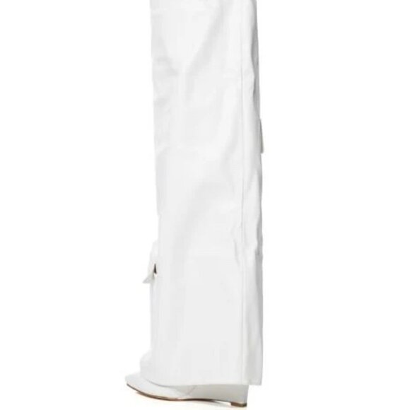 Callie Lives Alexia Azalea Wang White Fold-Over Wedge Heel Boot 8 8.5 - Picture 4 of 6